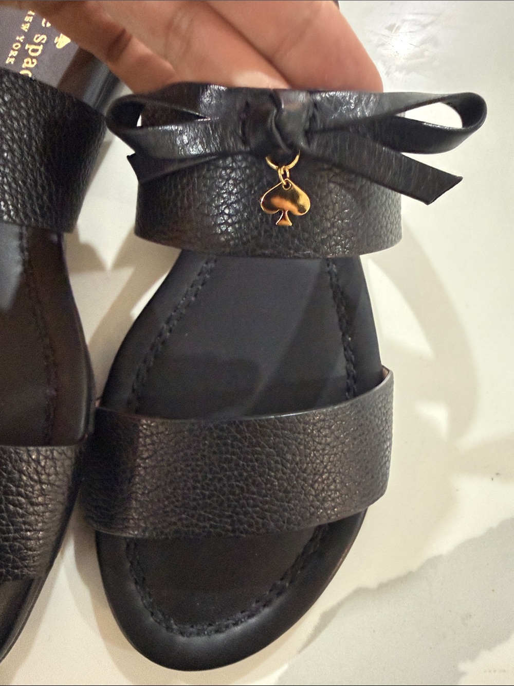 Kate Spade ‘Tulia’ Double Band Slide Sandals with Bow Details. Black. Size 8. - Picture 8 of 15